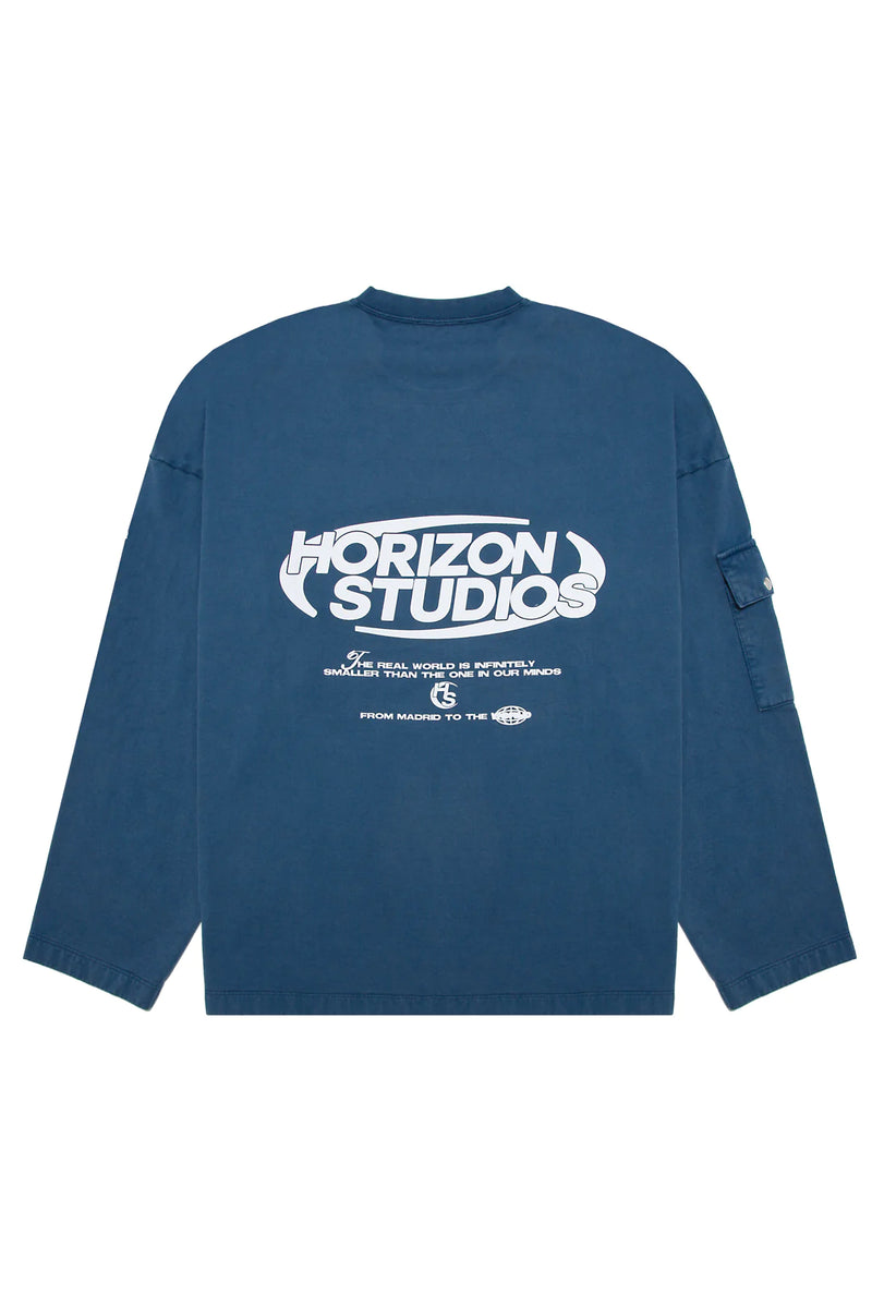 STEEL BLUE “TO THE WORLD” CREWNECK Horizon Studios